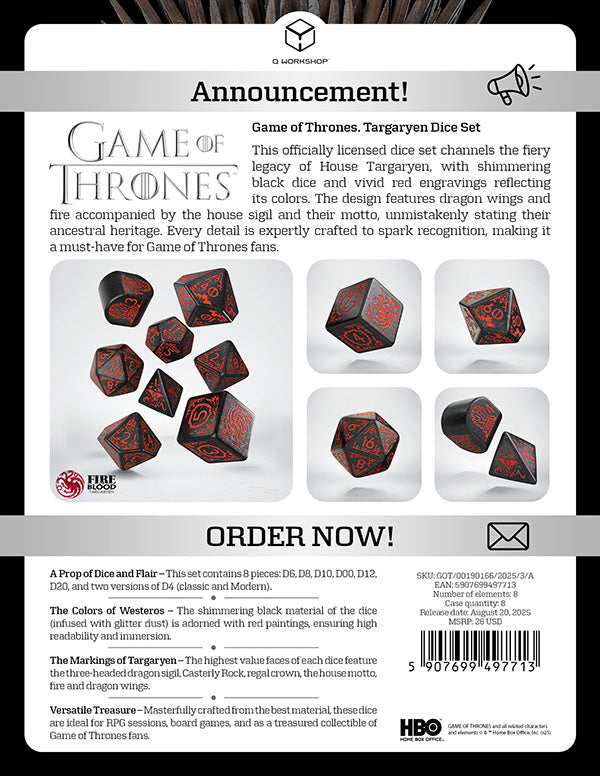 8-Die Set Game of Thrones: Targaryen Dice Set