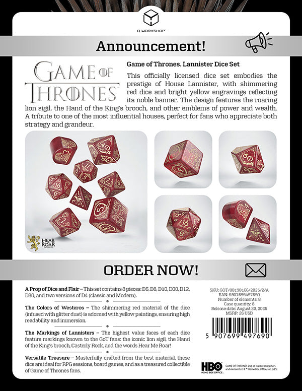 8-Die Set Game of Thrones: Lannister Dice Set