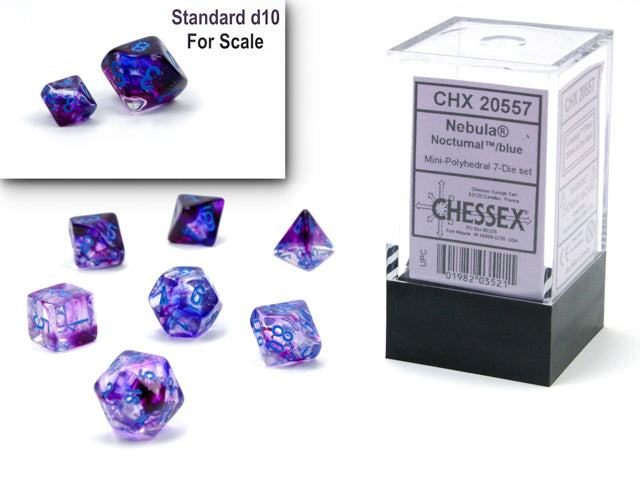 Chessex: 10mm-Nebula Luminary: Nocturnal/Blue Mini-Polyhedral 7-Die Set