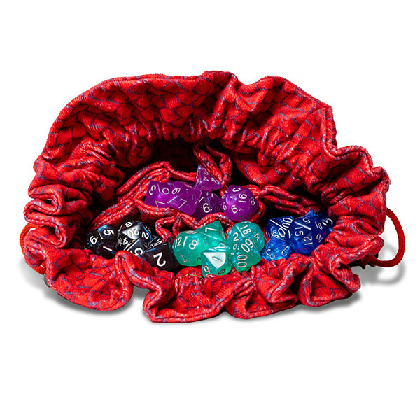 Dice Bag: Velvet Compartment Bag with Pockets- Dragon Storm Red Dragon Scales