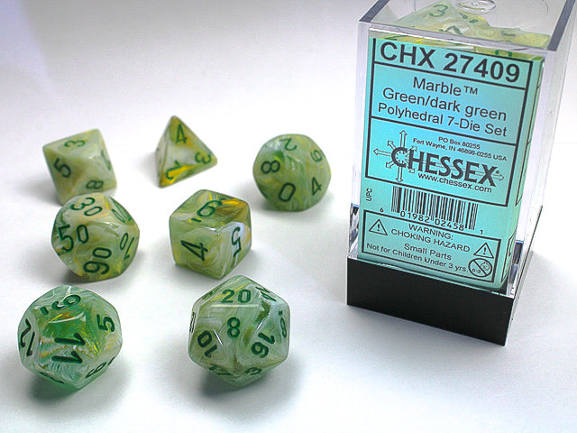 Chessex: 7-Die Set - Mini Marble Green/dark green Polyhedral