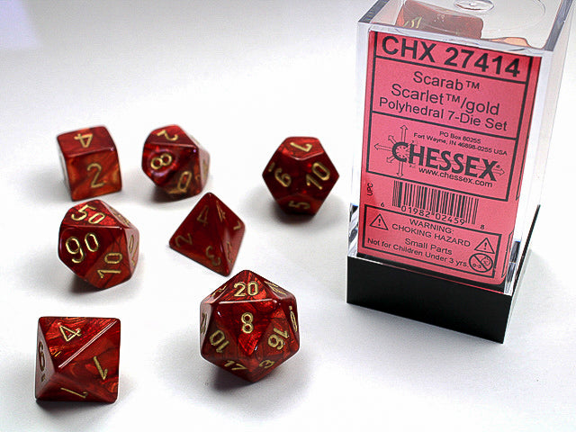 Chessex: 7-Die Set - Mini Scarab Scarlet/gold Polyhedral