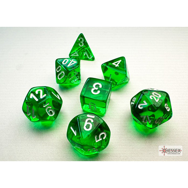 Chessex: 7-Die Set Mini Translucent: Green/White
