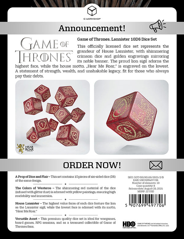 10d6 Game of Thrones: Lannister Dice Set