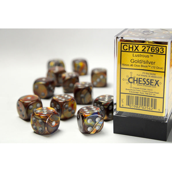 Chessex: 16mm d6 Dice Block - Lustrous: Gold/Silver 12ct