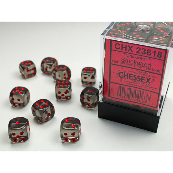 Chessex: 12mm 36d6 Translucent: Smoke/Red