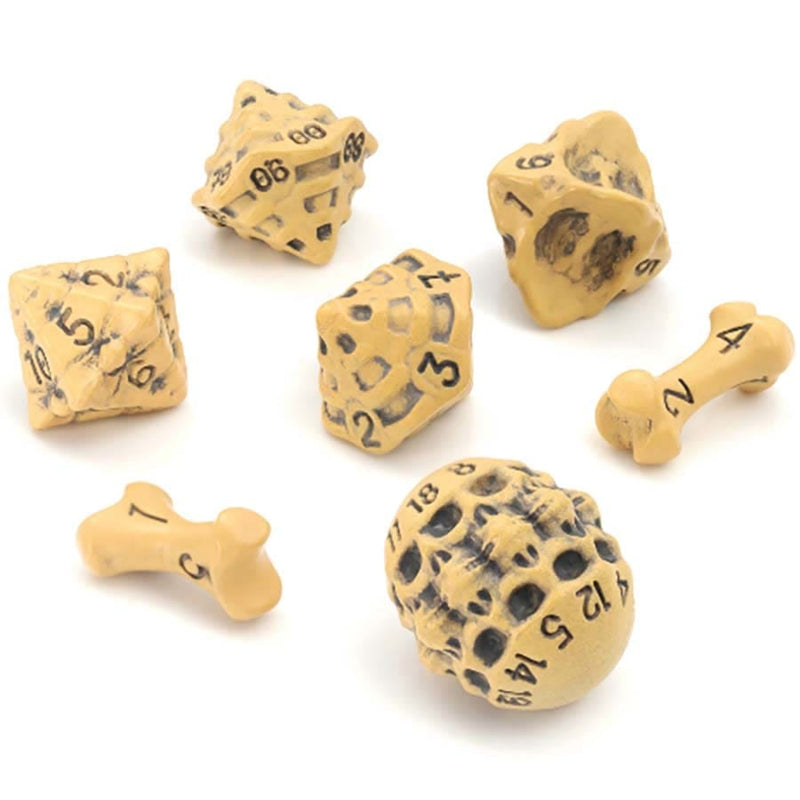 LYNX ACCESSORIES: SKULL AND BONE FULL 7 DICE SET: ANCIENT BONE YELLOW