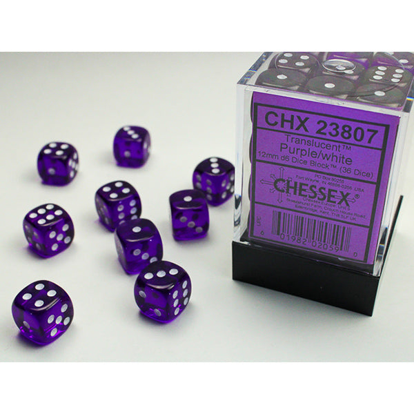 Chessex: 12mm 36d6 Translucent: Purple/White