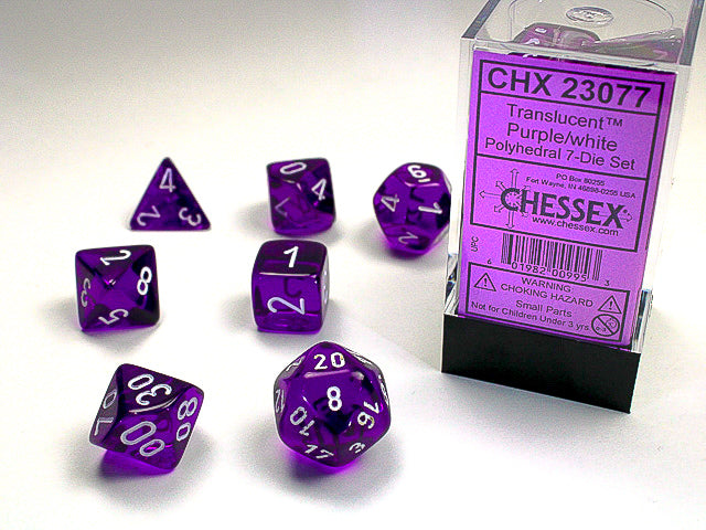 Chessex: 7-Die Set - Translucent Polyhedral Purple/white (16mm)
