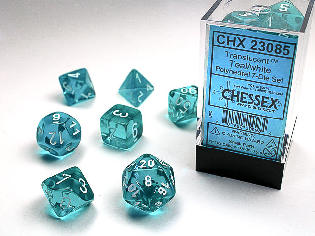 Chessex: 7-Die Set - Translucent Polyhedral Teal/white (16mm)