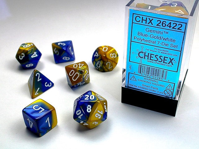Chessex: 7-Die Set Gemini: Blue-Gold/White