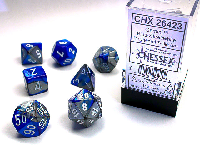 Chessex:  7-Die Set Gemini: Blue-Silver/White