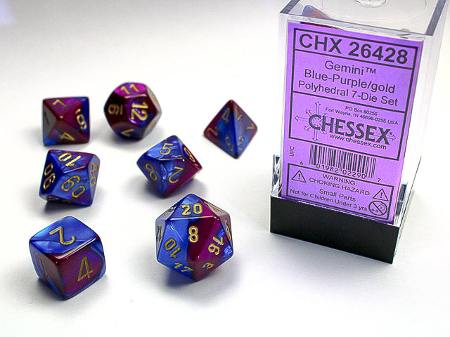 Chessex: Gemini Polyhedral Blue-Purple/gold 7-Die Set