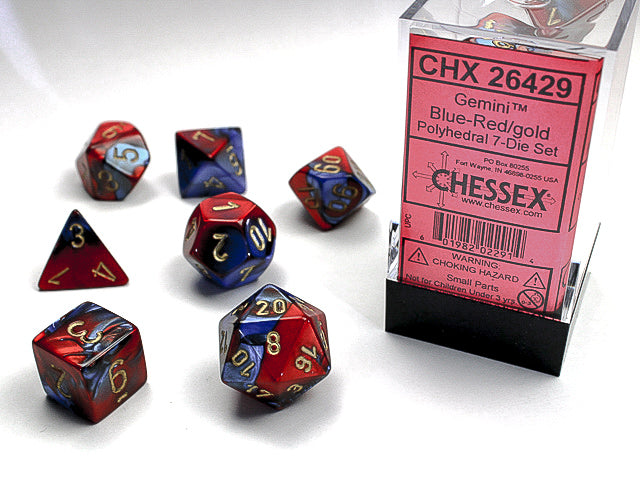 Chessex: 7-Die Set Gemini: Blue-Red/Gold