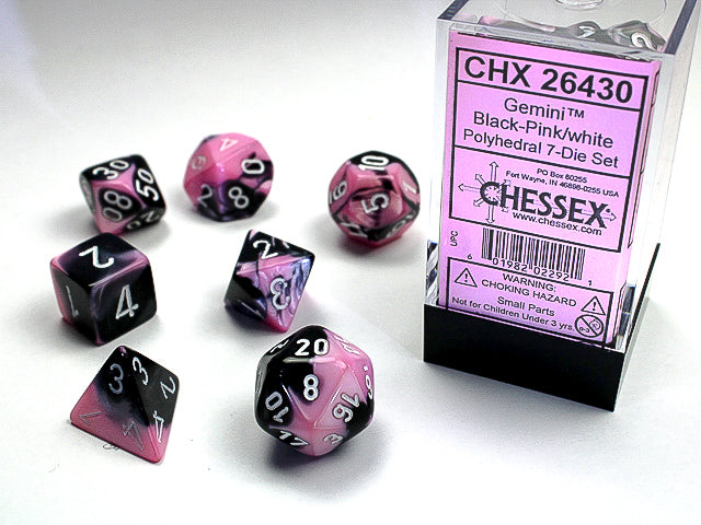 Chessex: 7-Die Set Gemini: Black-Pink/White