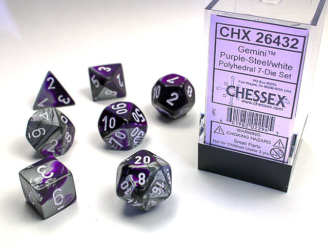 Chessex: 7-Die Set Gemini: Purple-Steel/White