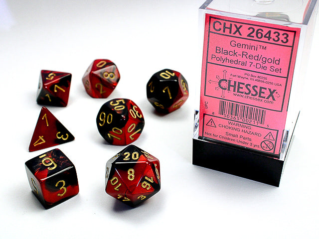 Chessex: 7-Die Set Gemini: Black-Red/Gold