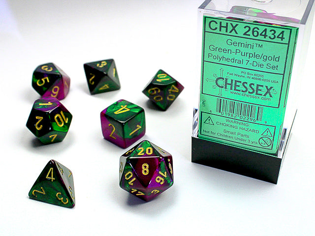 Chessex: 7-Die Set Gemini: Green-Purple/Gold