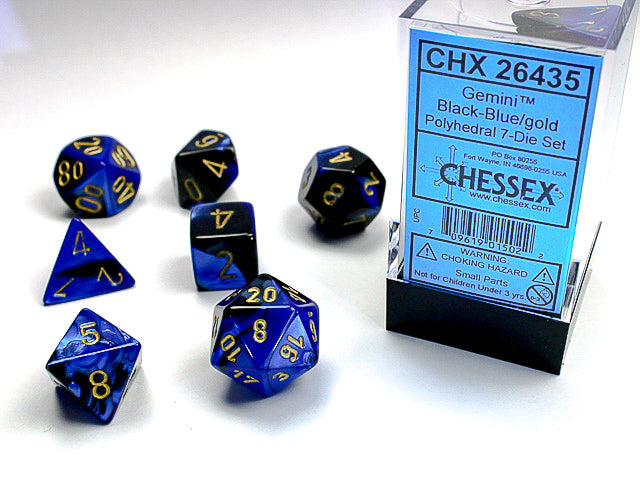Chessex: 7-Die Set Gemini: Black-Blue/Gold