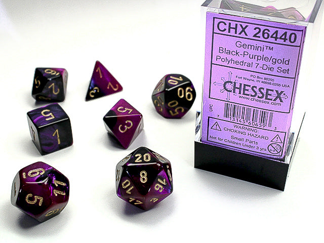 Chessex: Gemini Polyhedral Black-Purple/gold 7-Die Set