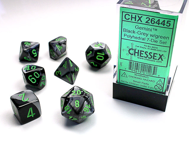 Chessex: Gemini Polyhedral Black-Grey/green 7-Die Set