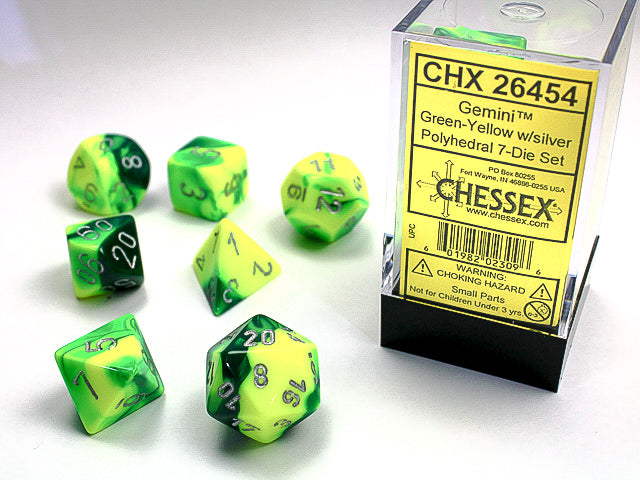 Chessex: 7-Die Set Gemini: Green-Yellow/Silver