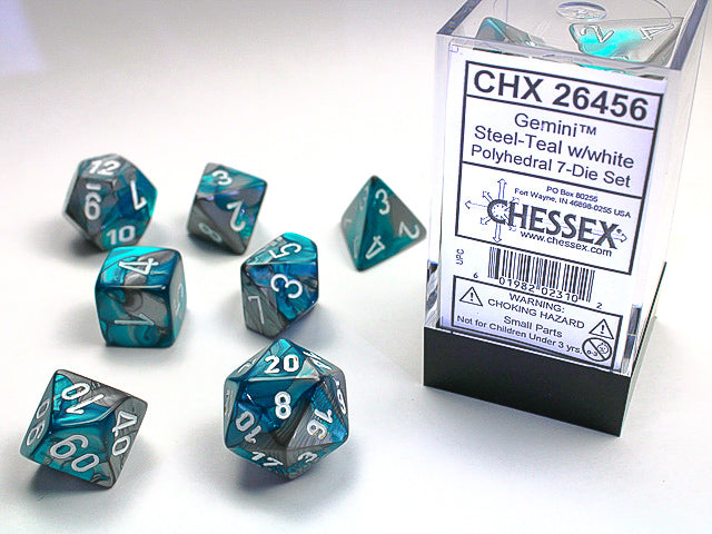 Chessex: Gemini Polyhedral Steel-Teal/white 7-Die Set