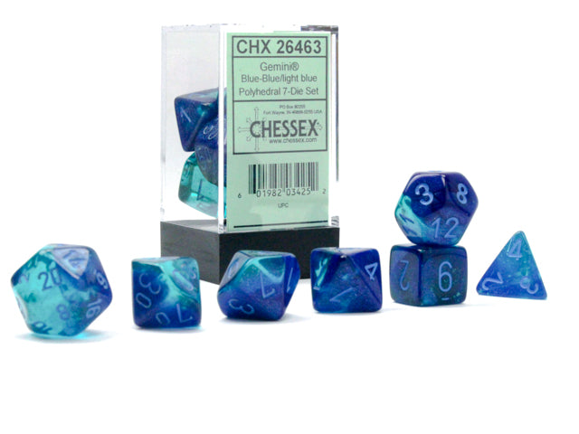 Chessex: Gemini Luminary Polyhedral - Blue-Blue/light blue 7-Die Set