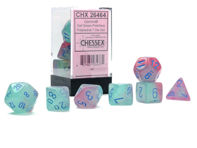 Chessex: Gemini Luminary Polyhedral - Gel Green-Pink/blue 7-Die Set