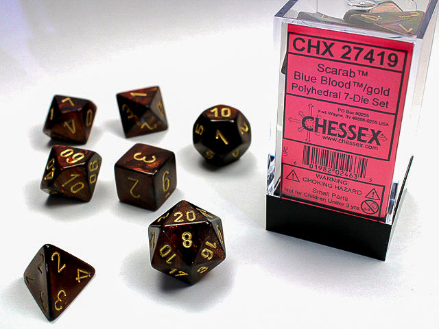 Chessex: 7-Die Set Scarab: Blue Blood/Gold