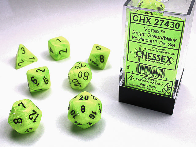 Chessex: 7-Die Set - Vortex Bright green/black Polyhedral