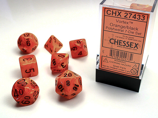 Chessex: 7-Die Set - Vortex Orange/black Polyhedral
