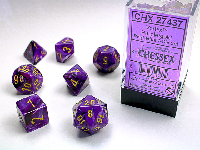 Chessex: 7-Die Set - Vortex Purple/gold Polyhedral