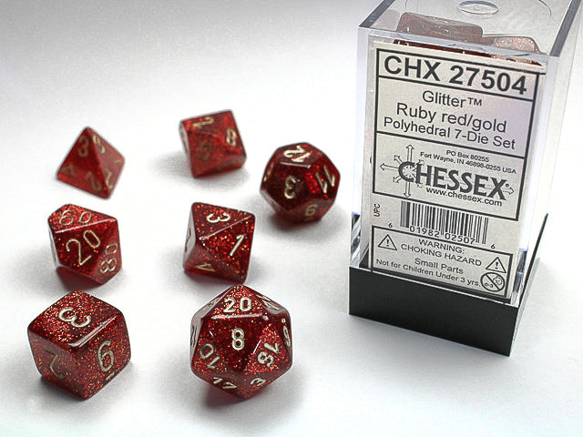Chessex: 7-Die Set - Glitter Ruby/gold Polyhedral