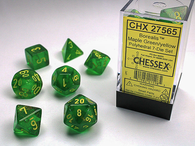 Chessex: 7-Die Set - Borealis Maple Green/yellow Polyhedral