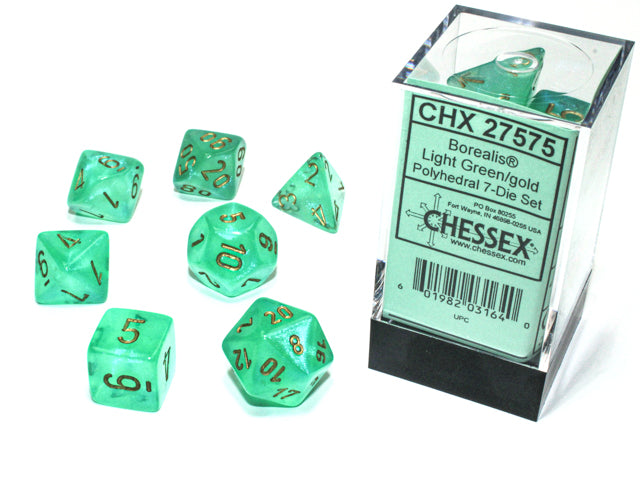Chessex: 7-Die Set - Borealis Luminary Light Green/gold Polyhedral