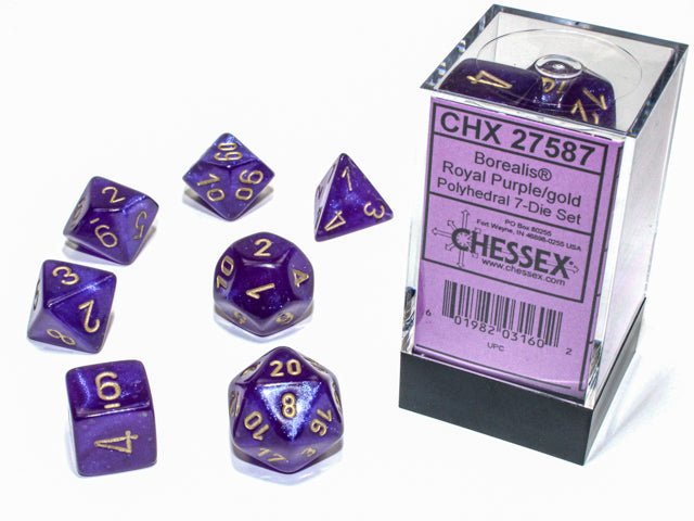 Chessex: 7-Die Set - Borealis Luminary Royal Purple/gold Polyhedral