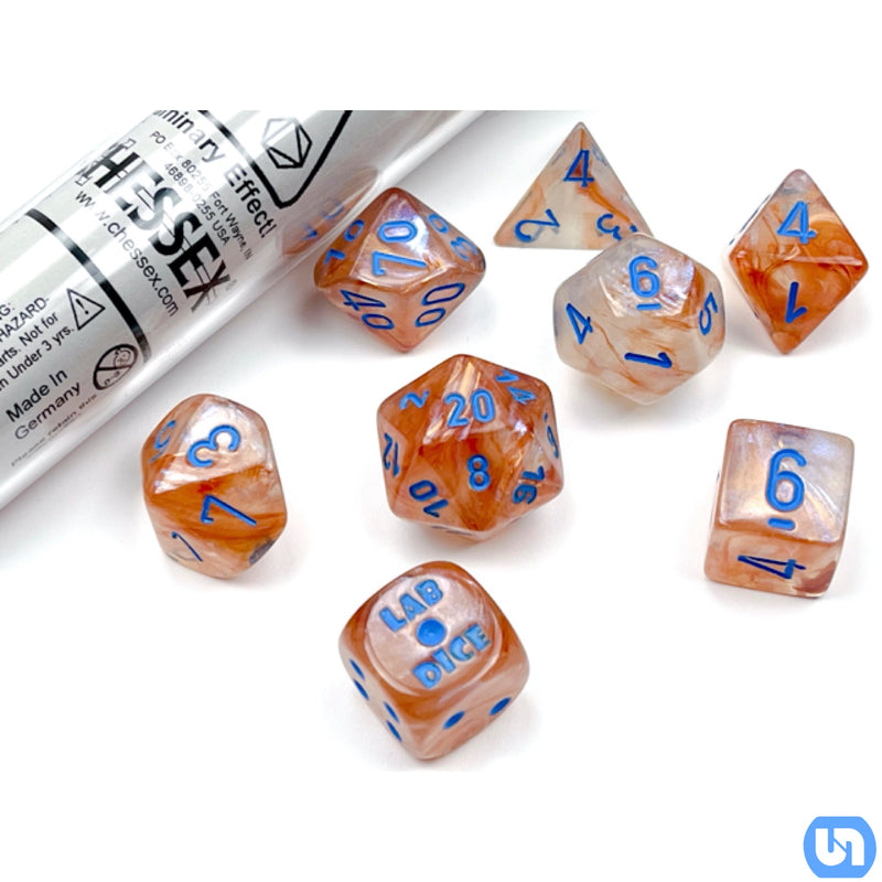 Chessex: Lab Dice Polyhedral 7-Die Set - Borealis Rose Gold/Light Blue Luminary