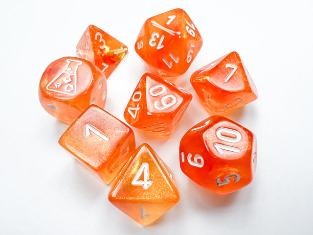 Chessex: 7-Die Set - Borealis Luminary Blood Orange/white Polyhedral