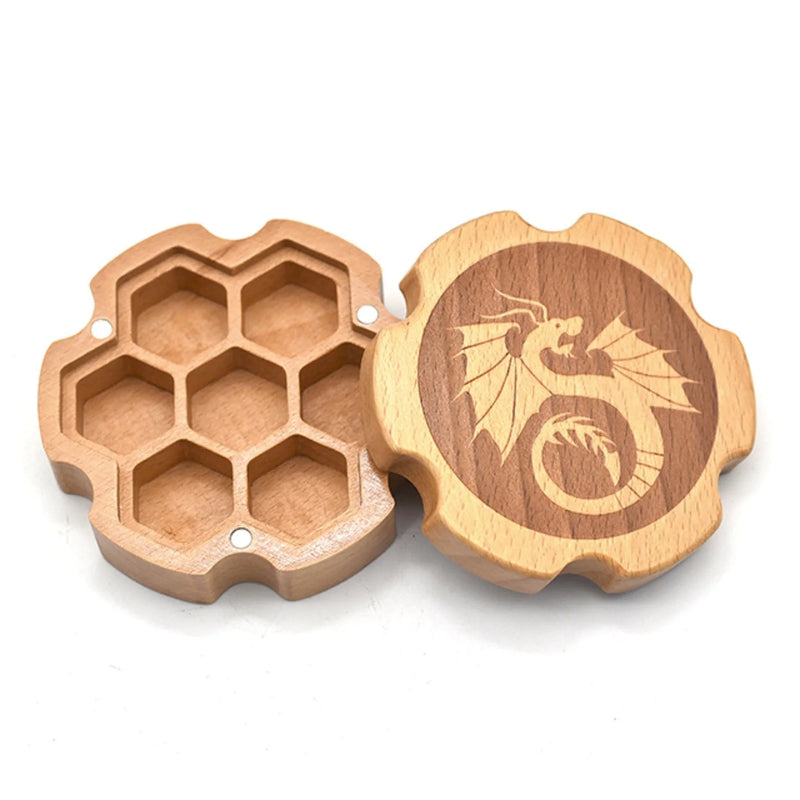 Foam Brain Games: Beech Wood Dice Box (Hexagonal) with Dragon
