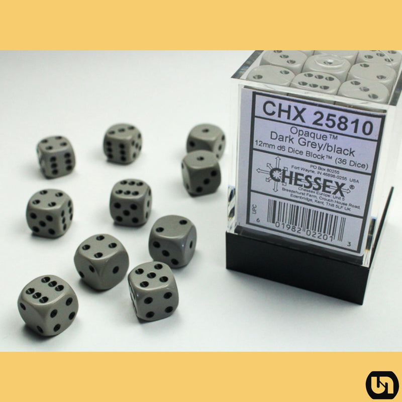 Chessex: 12mm 36d6 Opaque: Dark Grey/Black