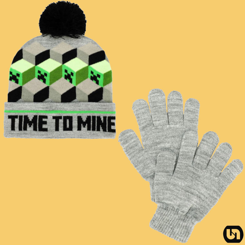 Minecraft: Youth Pom Beanie & Gloves Combo