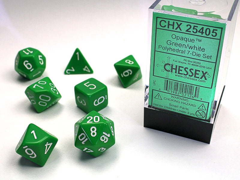 Chessex:  7-Die Set Opaque: Green/White