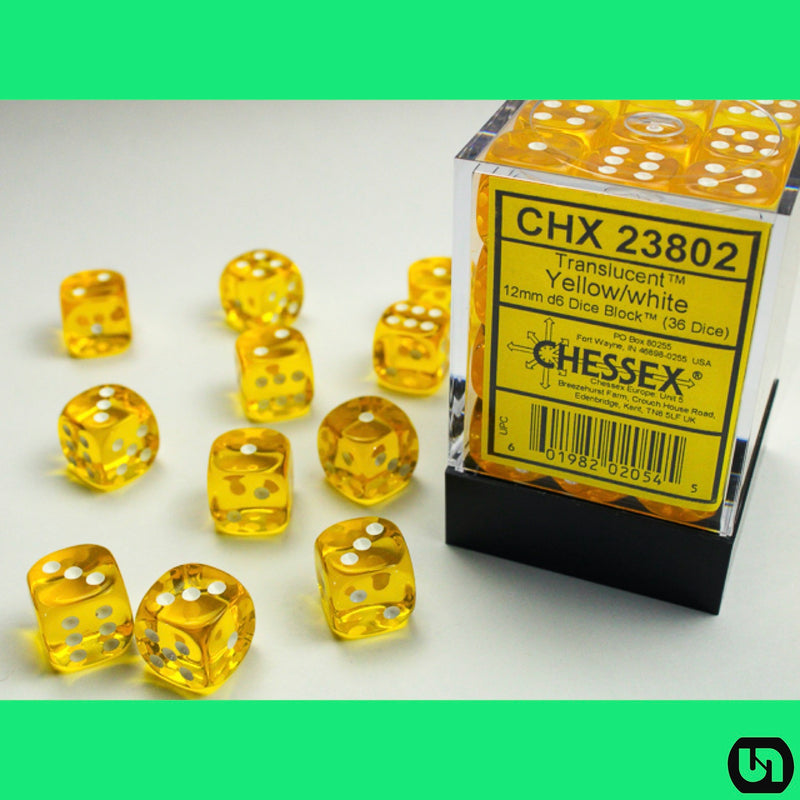 Chessex: 12mm 36d6 Translucent: Yellow/White